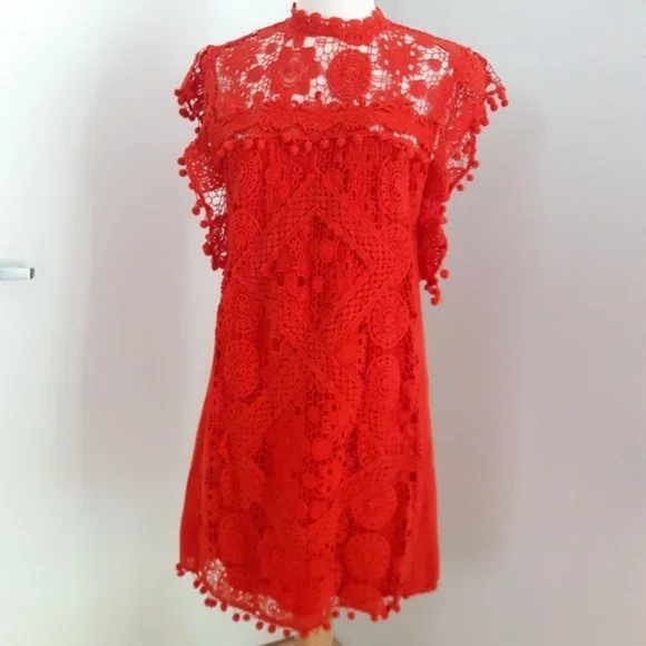 Tularosa Clayton Lace Crochet Dress Cayenne Red - Picture 5 of 12